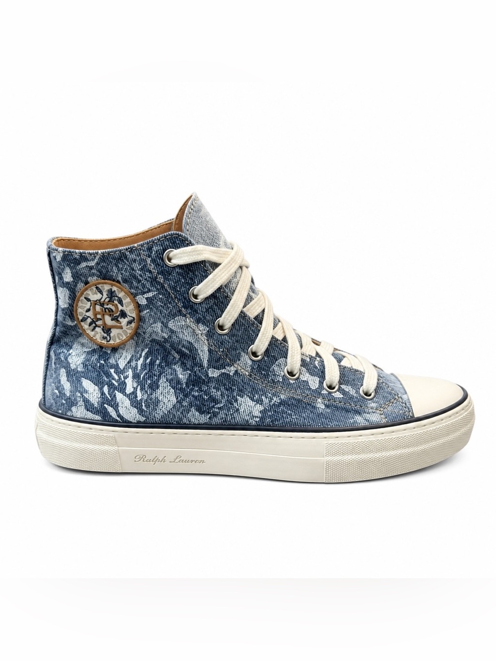 Ralph Lauren Collection Denim Floral High Top Sneakers Made in Italy 37.5 US 7.5